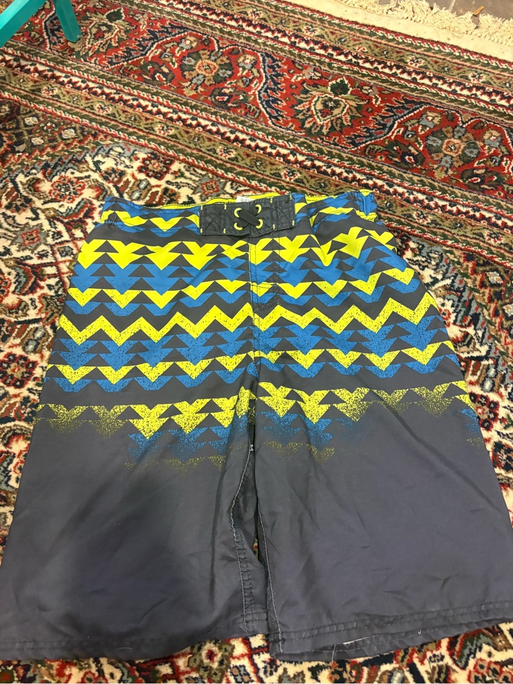 Boy’sNavy Blue Swim/Board Shorts with Yellow & Blue Chevron Print